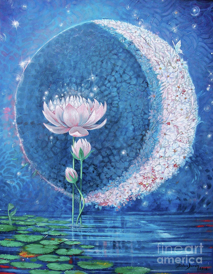 moon and flower painting