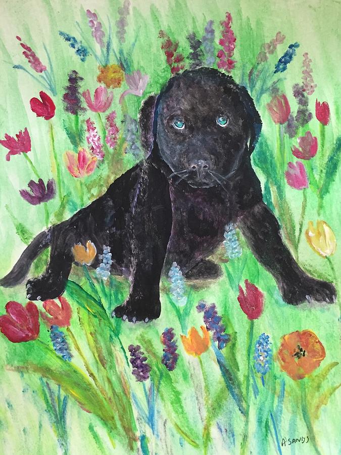 Springtime Pup Painting by Anne Sands