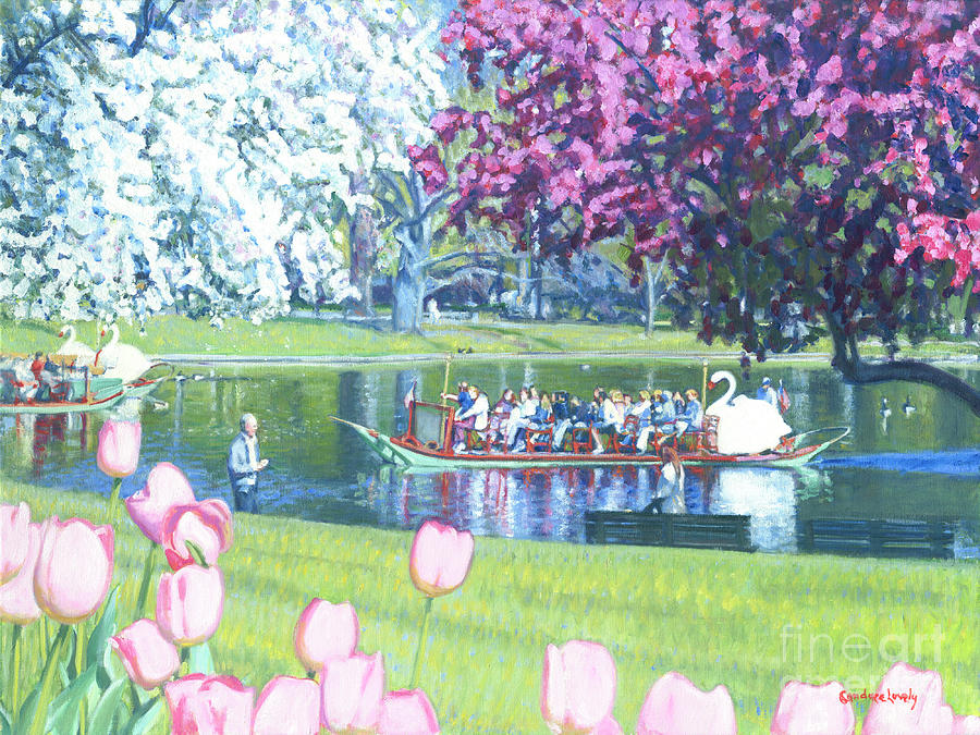 Springtime Swan Ride  Painting by Candace Lovely