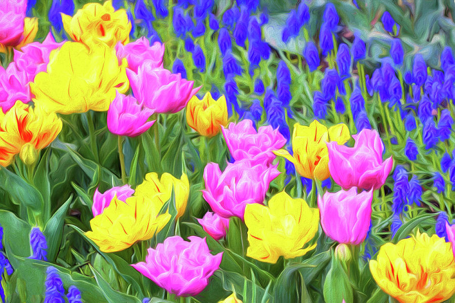 Springtime Tulips 02 Painterly  Mixed Media by Carol Leigh