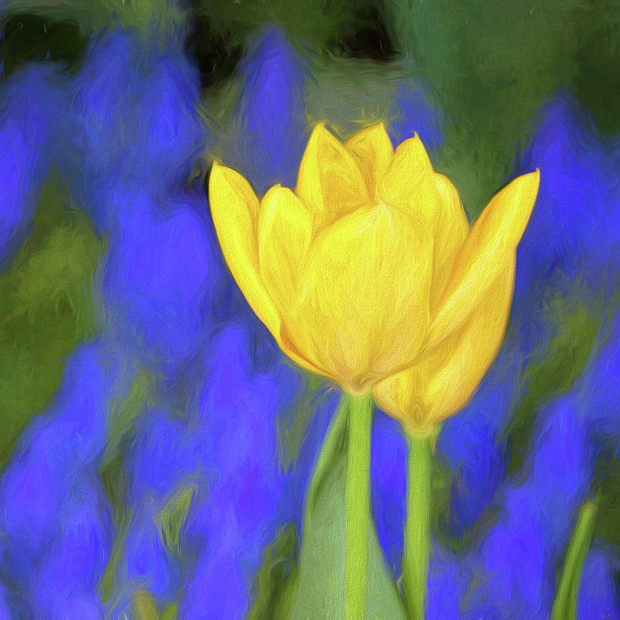 Springtime Yellow Tulips Painterly  Mixed Media by Carol Leigh