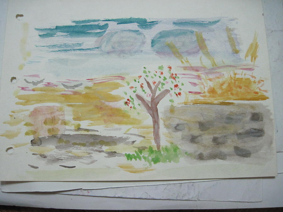 Spring.Tree.Sun. Water color 1993 Drawing by Dr Loifer Vladimir
