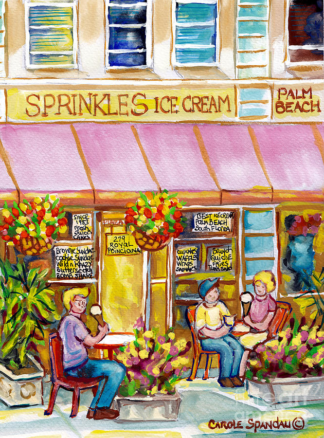 Sprinkles Ice Cream And Sandwich Shop Palm Beach Florida American Watercolor Street Scene C Spandau Painting by Carole Spandau