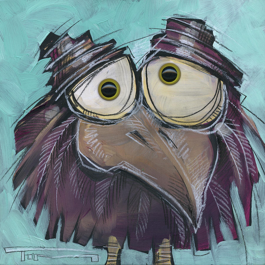 Square Bird 21 With Eyes Painting by Tim Nyberg