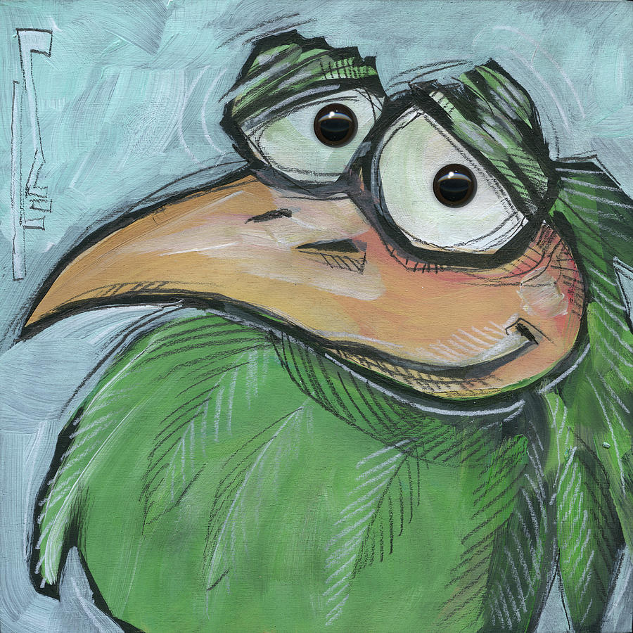 Square Bird Number 5 With Eyes Painting by Tim Nyberg