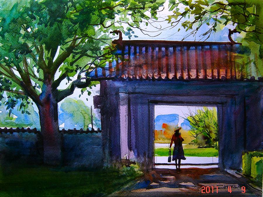 Watercolor Painting - Square Gate by Prafulla B Shukla