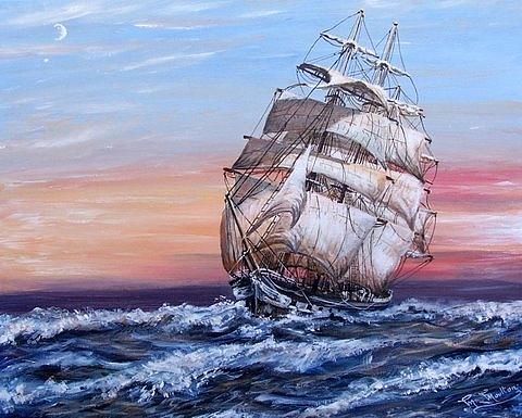 Square Rigged Sailing Ship At Sunrise Painting by Mackenzie Moulton