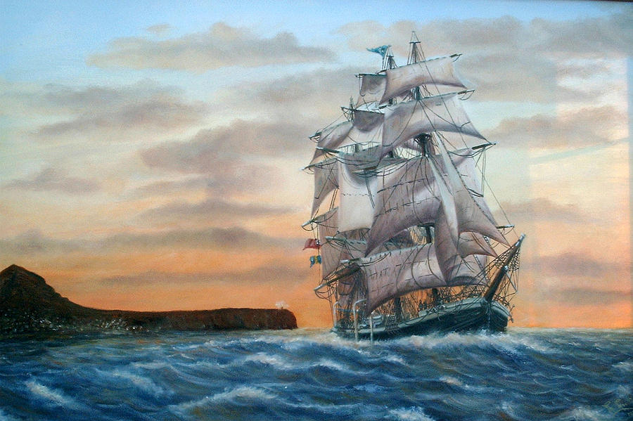 Square Rigged sailing ship leaving Javea Spain Painting by Mackenzie Moulton