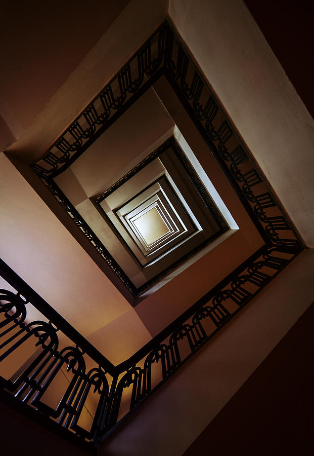 Square staircase in brown tones Photograph by Jaroslaw Blaminsky
