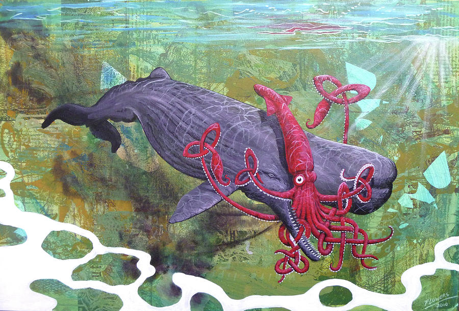 Squid vs Whale Painting by Bill Flowers