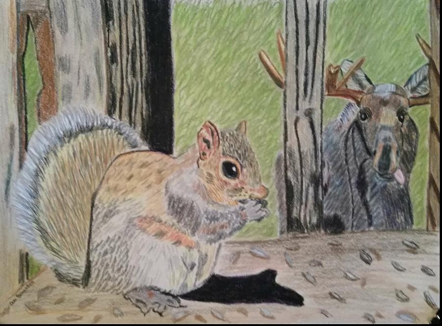 Squirrel and Moose Drawing by Ali Baucom