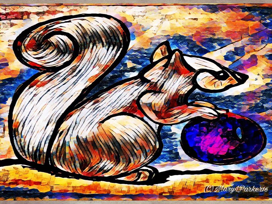 Squirrel With Christmas Ornament Painting by MaryLee Parker