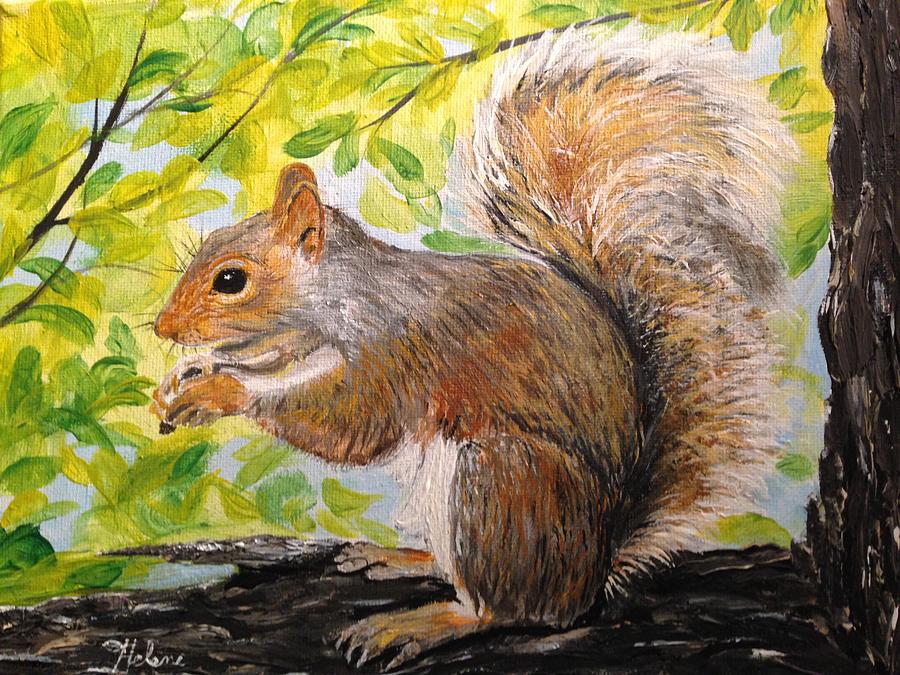 Nature Painting - Squirrels Happy Day by Helene Thomason