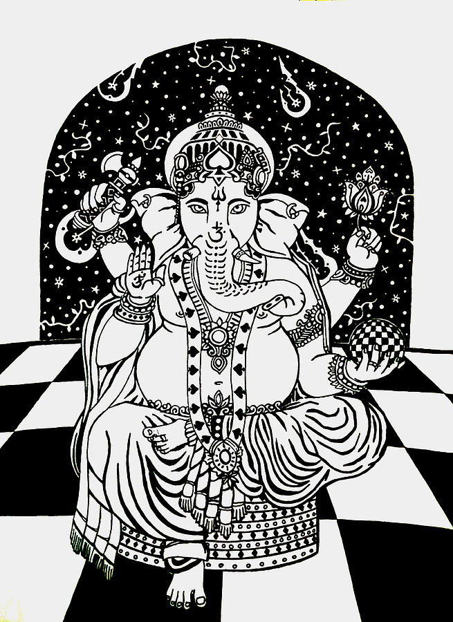 Black And White Drawing - Sri Ganesha by Red Gevhere