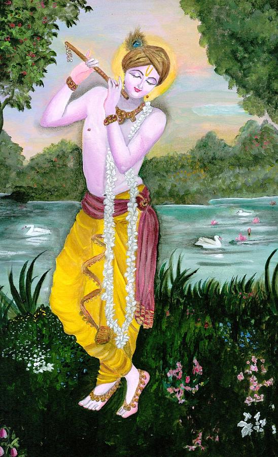 The divine flute player, Sri Krishna Painting by Tara Krishna