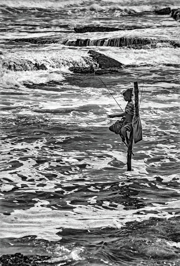  Sri Lanka - Stilt Fisherman 2 bw Photograph by Steve Harrington