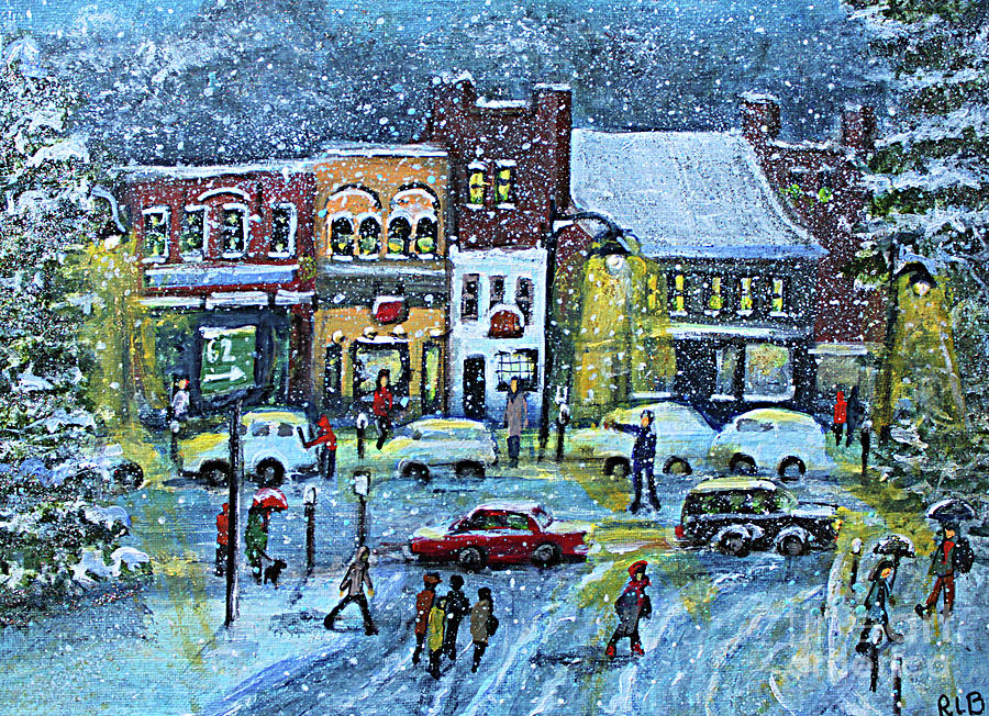 Snowing in Concord Center Painting by Rita Brown