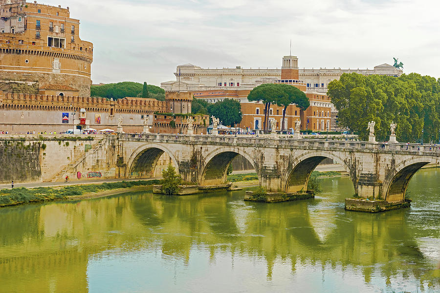 St. Angelo Bridge In Rome,  Italy. Photograph