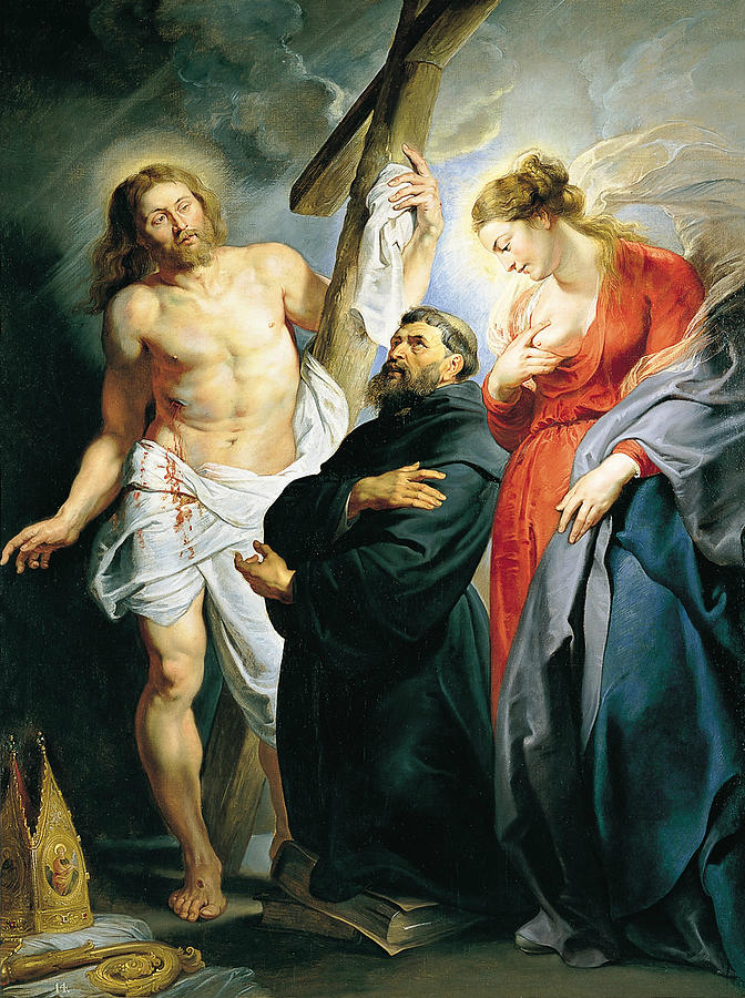 St. Augustine between Christ and the Virgin Painting by Peter Paul Rubens