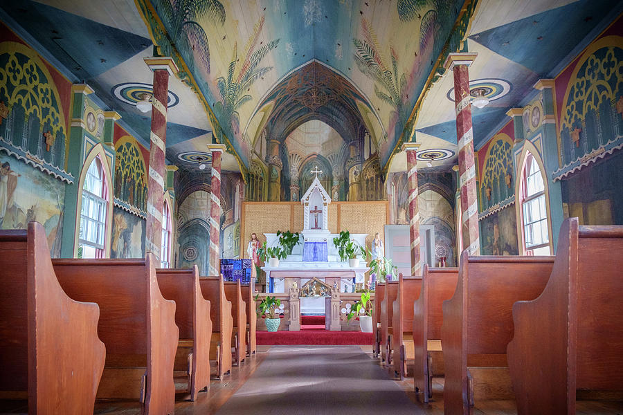 St. Benedicts Painted Church in Hawaii - Horizontal Photograph by Mary Lee Dereske