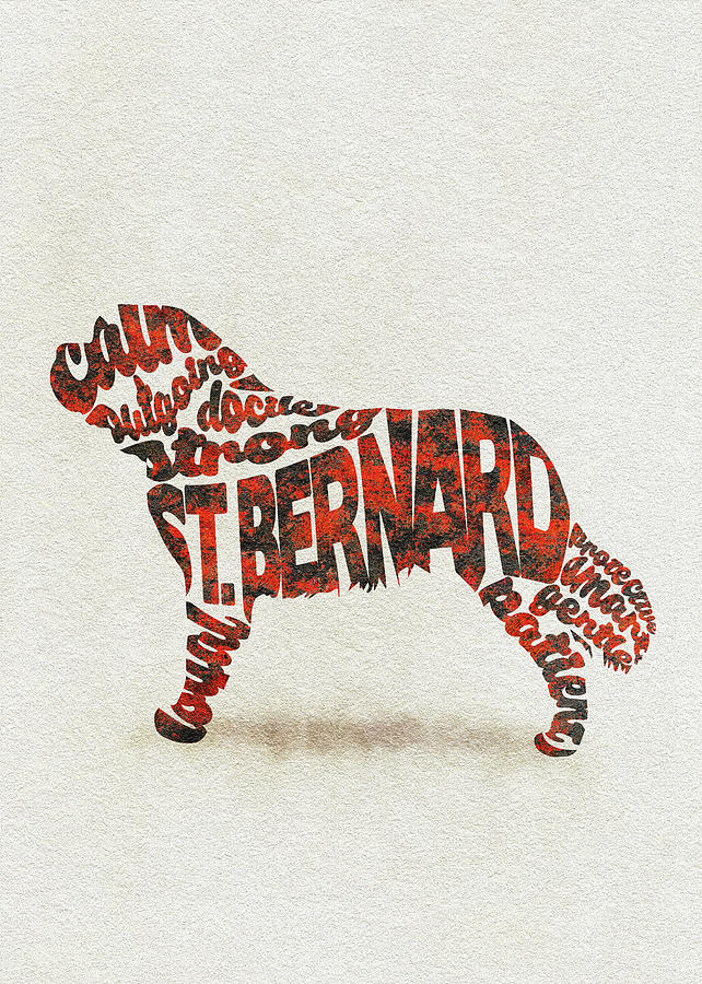 St. Bernard Dog Watercolor Painting / Typographic Art Painting by Inspirowl Design