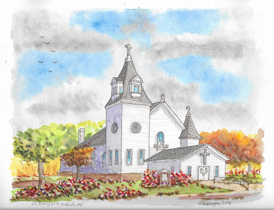 St. Boniface Catholic Church, Walhalla, North Dakota Painting by Carlos G Groppa
