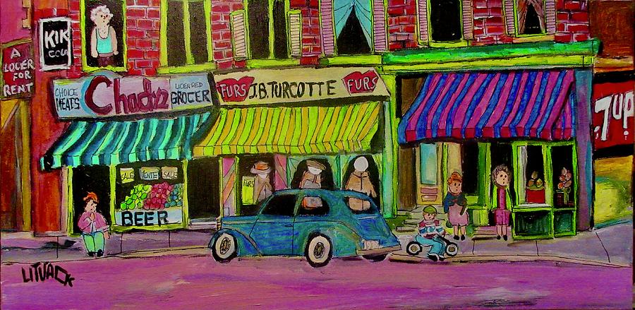 St. Catherine Street and St. Marc Montreal Painting by Michael Litvack
