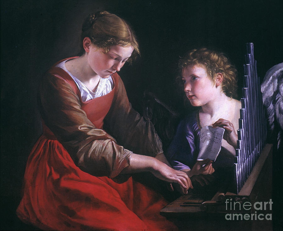 St. Cecilia And An Angel Painting by Granger