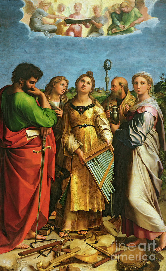 St Cecilia surrounded by St Paul, St John the Evangelist, St Augustine and Mary Magdalene Painting by Raphael