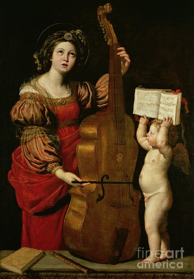St. Cecilia with an angel holding a musical score Painting by Domenichino