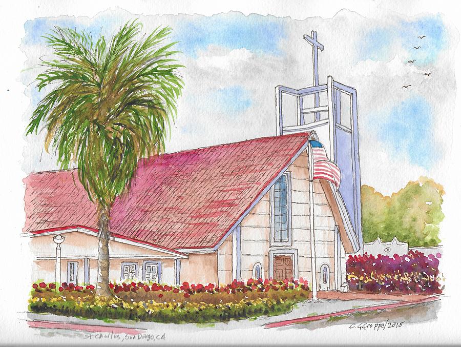 St. Charles Catholic Church, San Diego, California Painting by Carlos G Groppa
