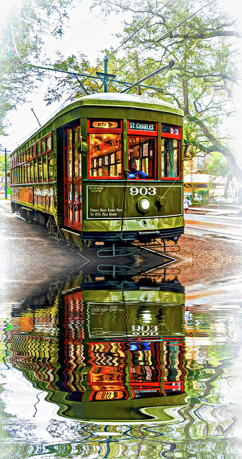 St. Charles Streetcar 2 - Reflection Photograph by Steve Harrington
