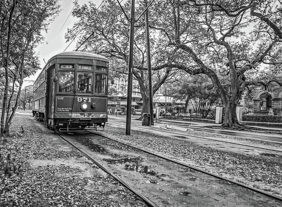 St. Charles Streetcar Monochrome Photograph