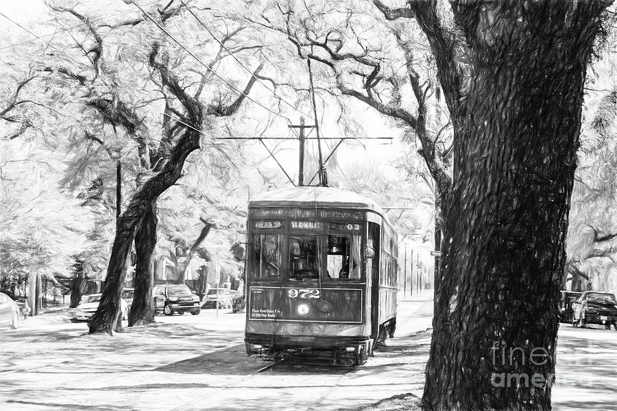 St. Charles Streetcar - Pencil BW Photograph by Scott Pellegrin