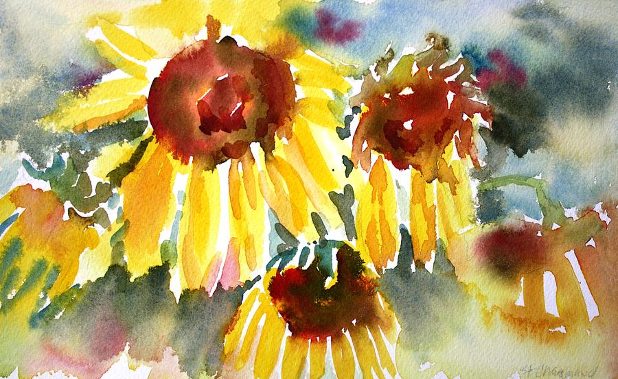 St. Charmand Sunflowers Painting by Tara Moorman
