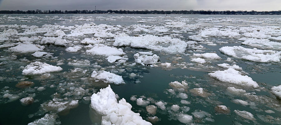 St. Clair River Thaw Panorama Photograph by Mary Bedy