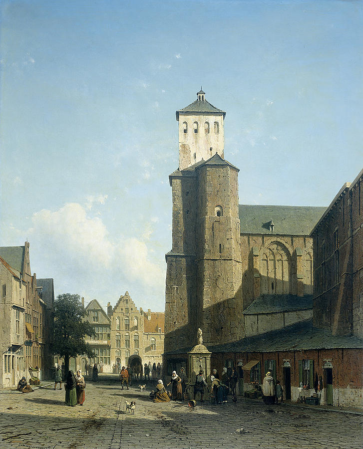 St Denis Church in Liege Painting by Jan Weissenbruch