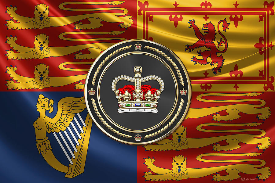 St Edwards Crown - British Royal Crown over Royal Standard  Digital Art by Serge Averbukh