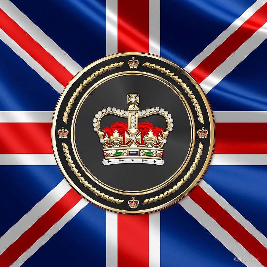 St Edwards Crown - British Royal Crown over U K Flag  Digital Art by Serge Averbukh