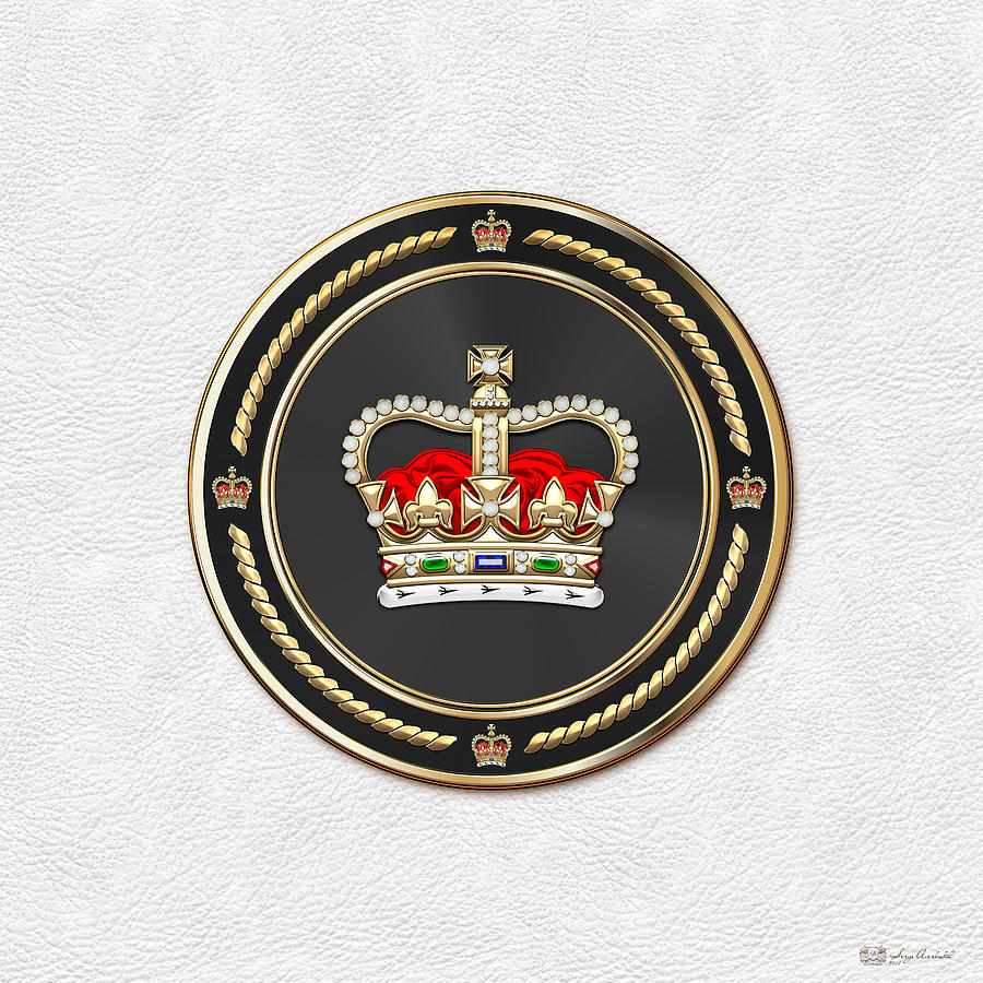 St Edwards Crown - British Royal Crown over White Leather  Digital Art by Serge Averbukh