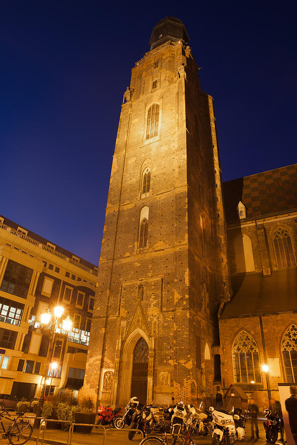 St. Elizabeths Church Tower at Night in Wroclaw Photograph by Artur Bogacki