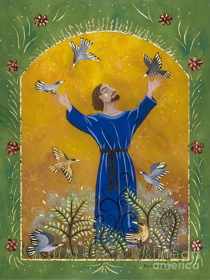 St. Francis Of Assisi Painting - St. Francis and Birds by Sue Betanzos St. Francis Of Assisi Painting - St. Francis and Birds by Sue Betanzos