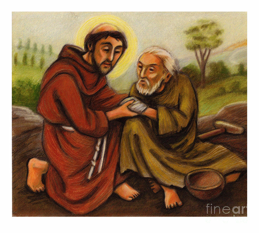St. Francis and Lepers - JLFRL Painting by Julie Lonneman