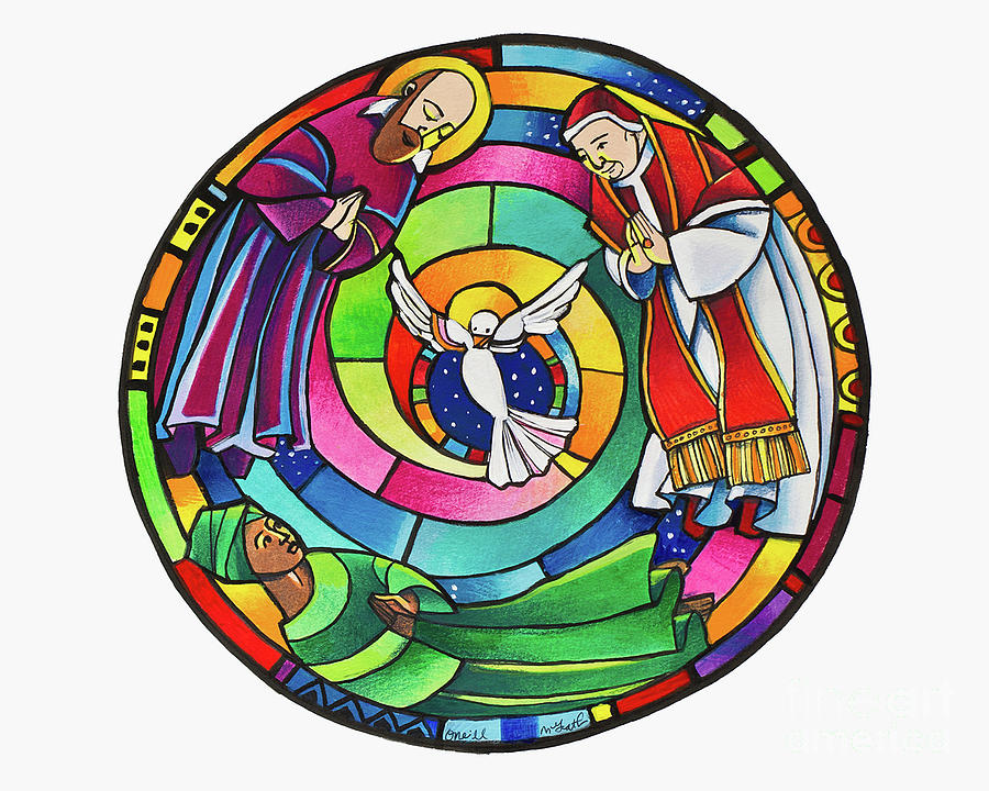 St. Francis de Sales, Thea Bowman, St. John XXIII Mandala - MMFTJ Painting by Br Mickey McGrath OSFS