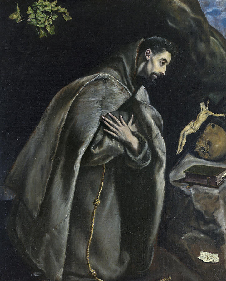 St Francis in Prayer before the Crucifix Painting by El Greco