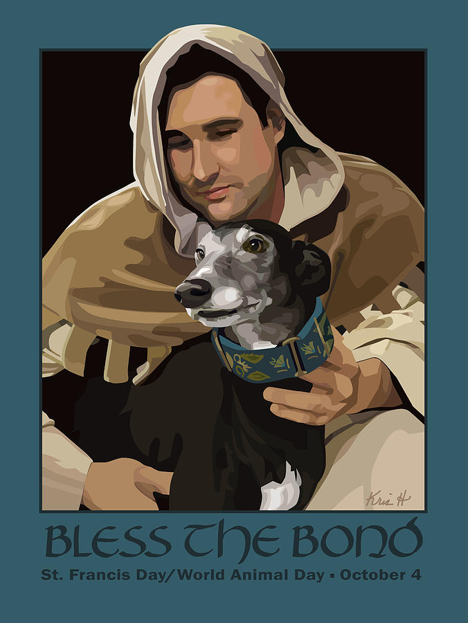 St. Francis with Greyhound Digital Art by Kris Hackleman