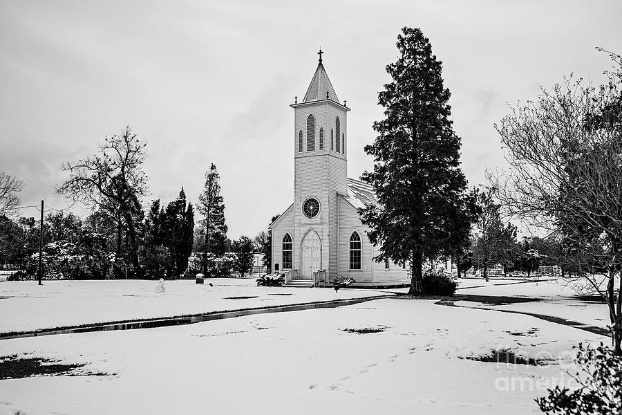 St. Gabriel Church in The Snow - BW Photograph by Scott Pellegrin