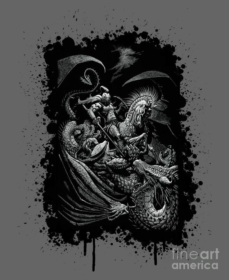 Dragon Drawing - St. George and Dragon T-Shirt by Stanley Morrison