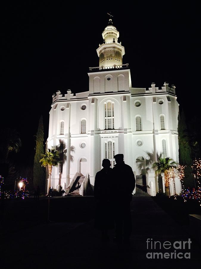 St George LDS Temple at Night during Christmas Season Photograph by Richard W Linford