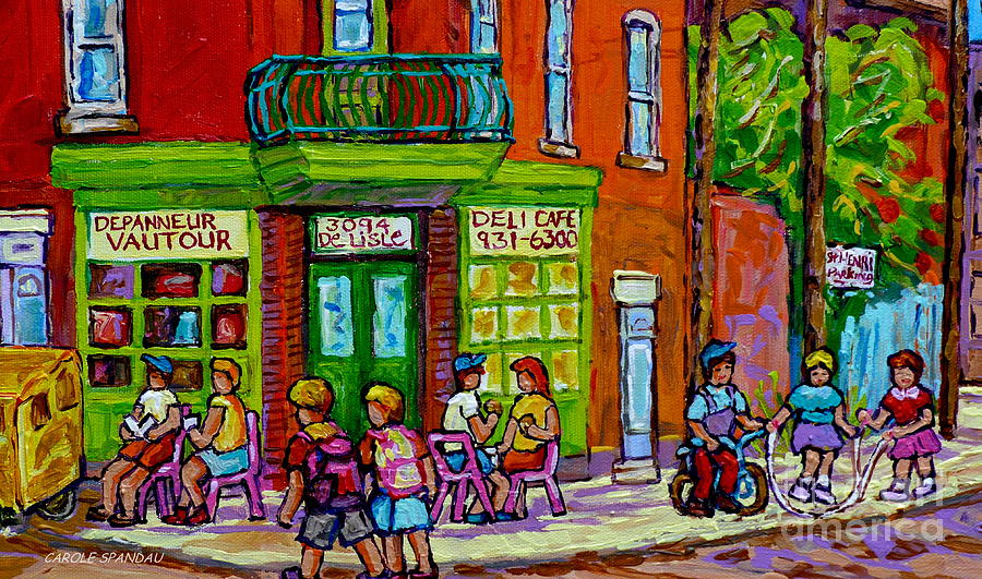 St Henri Coffee Shop Painting Corner Store Montreal Depanneur Summer Day Canadian Art Carole Spandau Painting by Carole Spandau